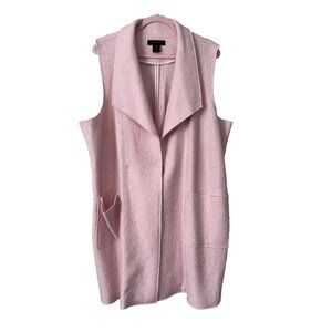 Tahari Pink Wool Blend Long Open Front Vest 1X Women’s Sleeveless Cardigan